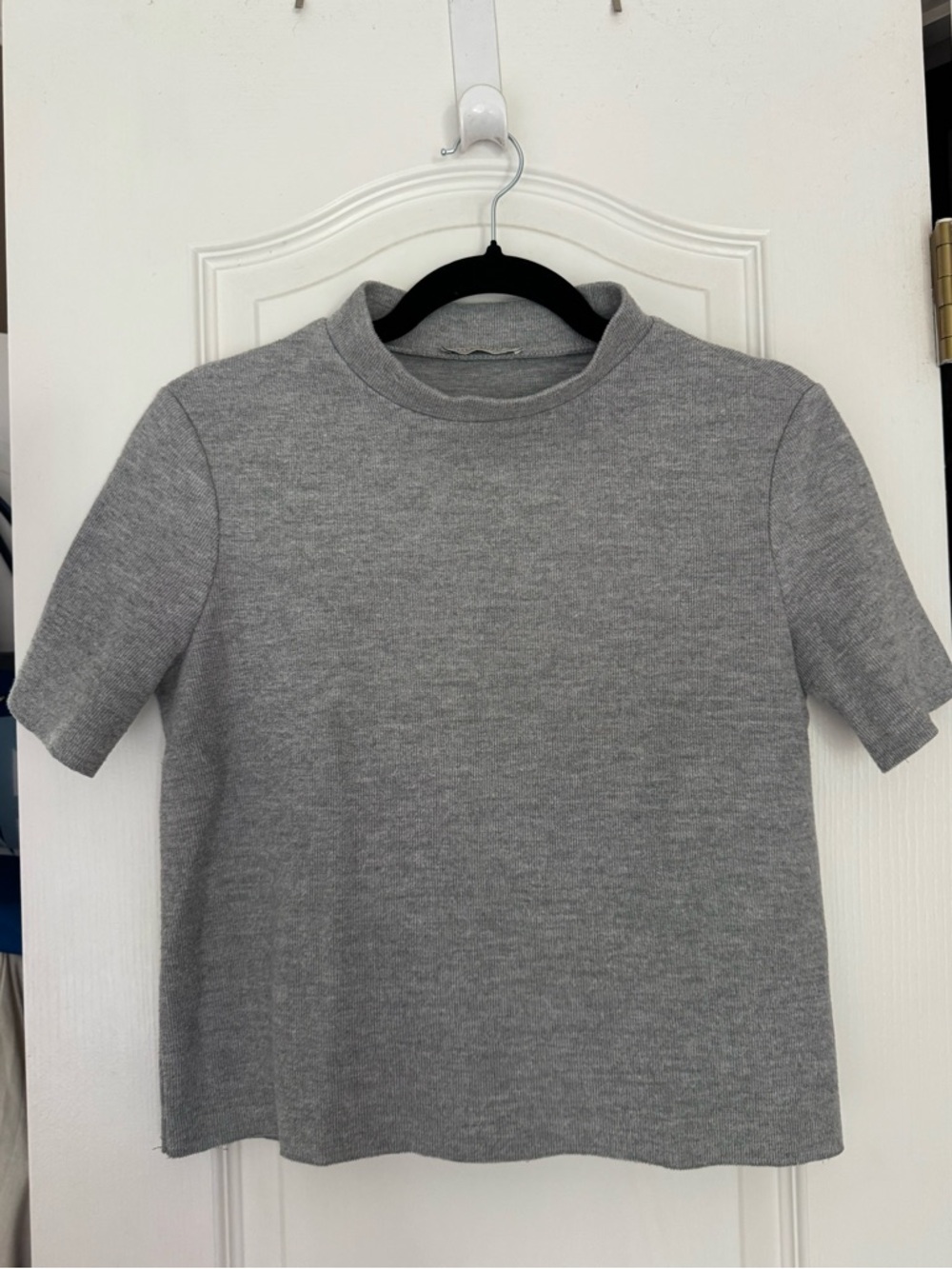 Zara Light Grey Ribbed Short Sleeve Knit Top